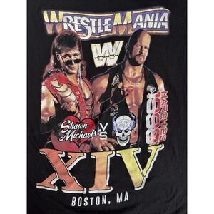 WWE Unisex L Retro WrestleMania‎ XIV Boston MA Stone Cold Shawn Michaels T-Shirt